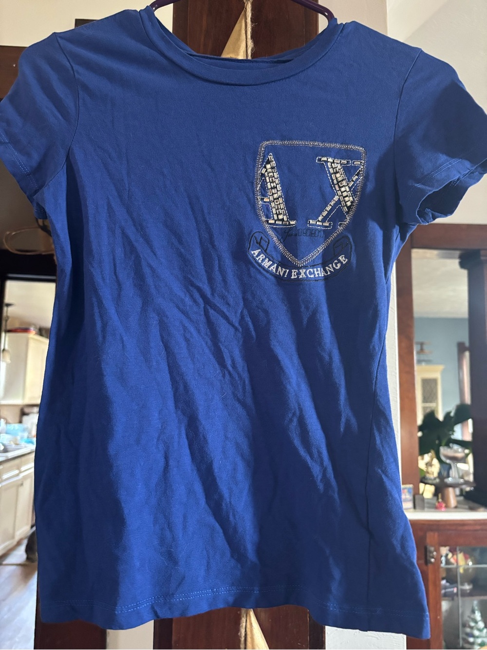 A|X Armani Exchange Royal Blue Short Sleeve Tee with Embellished Logo